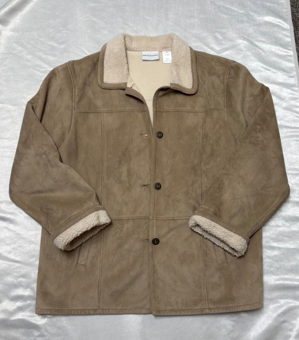 Alfred Dunner Tan Faux Suede Sherpa Jacket Y2K 90s Size 14